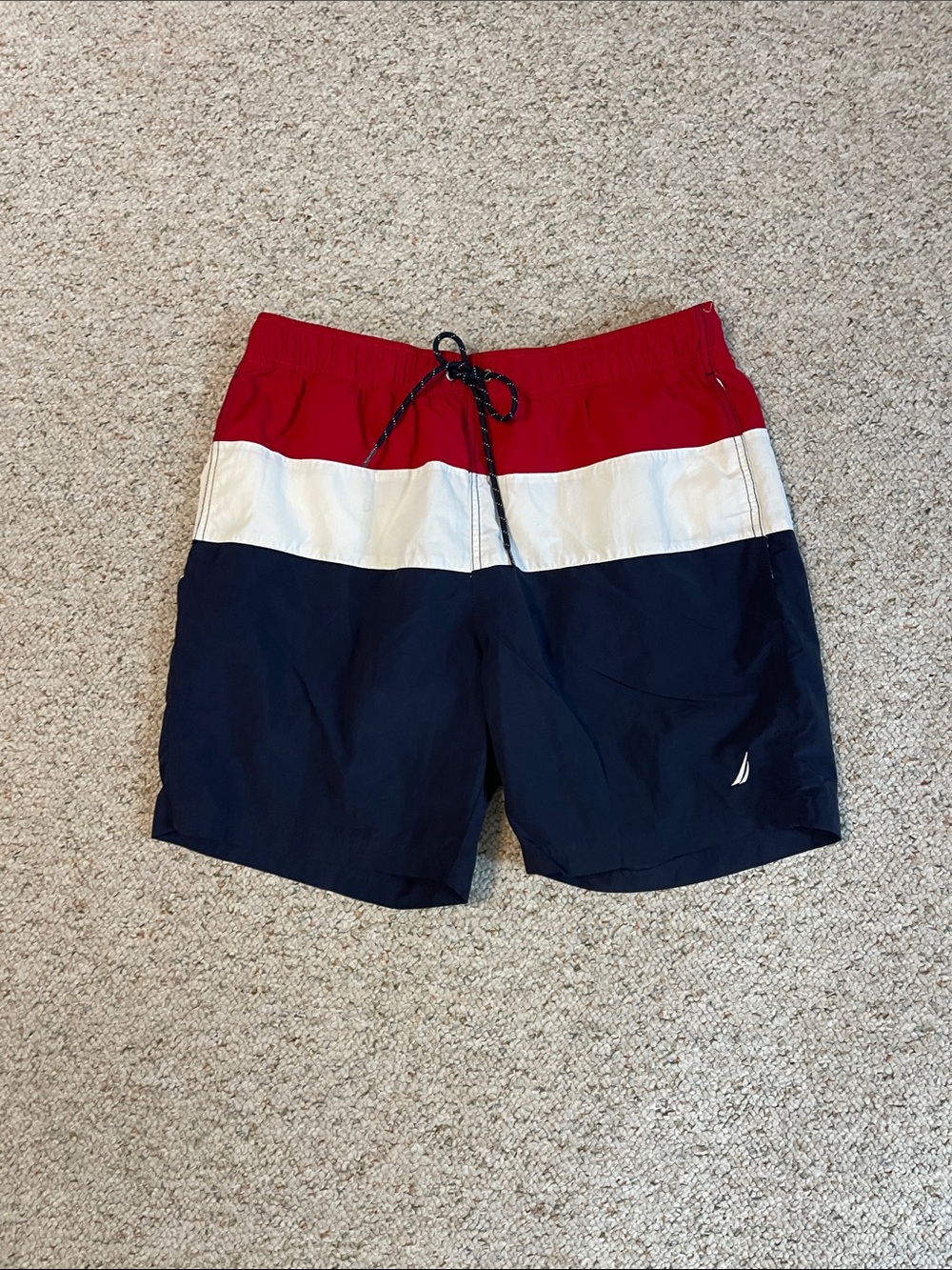 Nautica Men’s Red White Navy Colorblock Swim Shorts